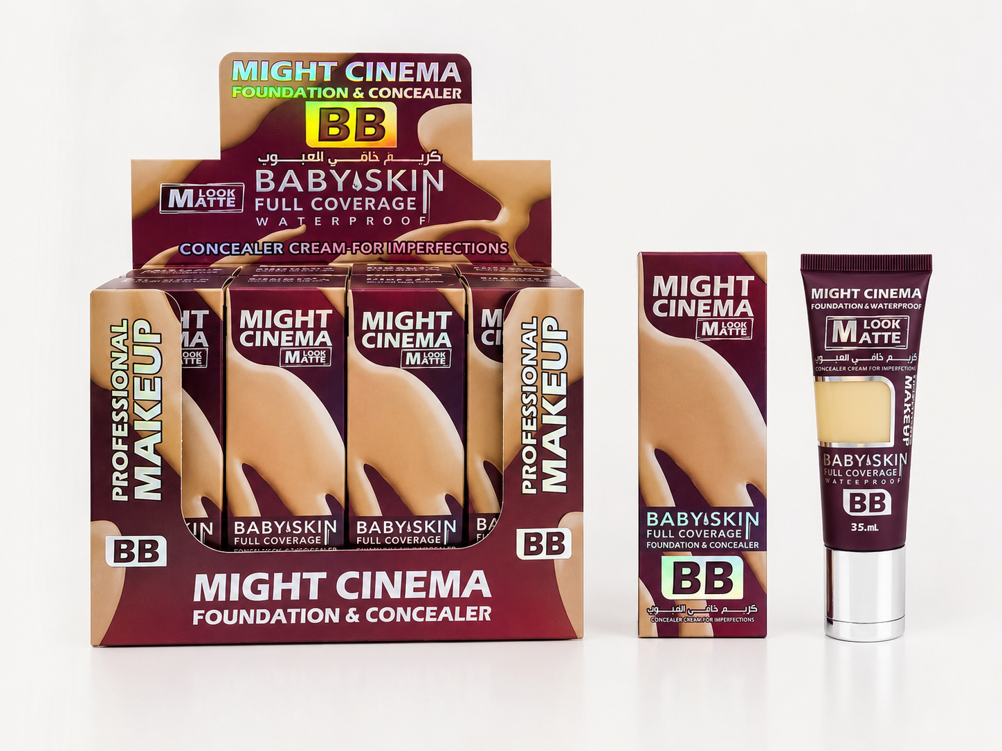 Might Cinema أنبوب كريم رباعي الألوان مع خافي عيوب