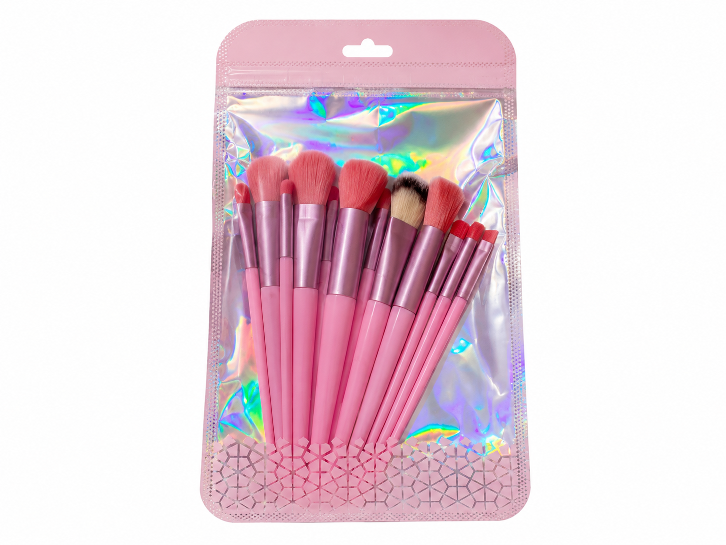 Pink Makeup Brush Set in Holographic Pouch
